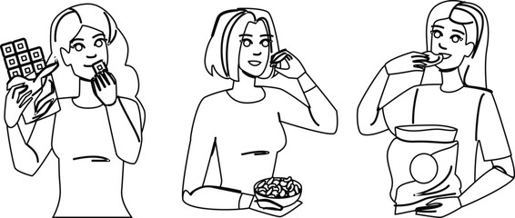 delicious woman eating snacks vector