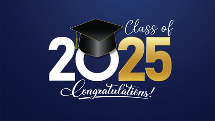 Gold Calligraphy Graduation 2025 Card Vector Art academic cap graduation background