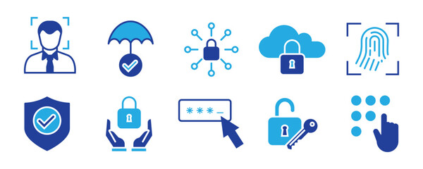Personal Access - thin line vector icon set. Pixel perfect. Editable stroke. The set contains icons: Security System, Digital Authentication, Data Protection, Padlock, Facial Recognition, Fingerprint.
