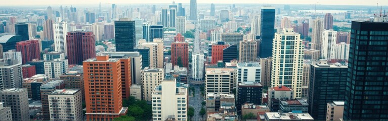 Obraz premium Aerial Perspective of a Dense Urban Cityscape with Skyscrapers and Buildings