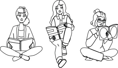 adult woman reading floor vector