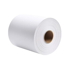 Large white paper roll with a cylindrical shape and tightly wound layers.
