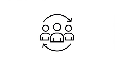 Group of people with arrows, collaboration symbol on white background