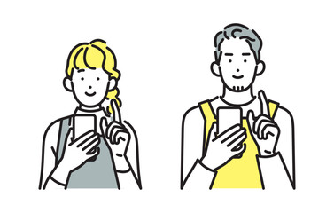 シンプル　イラスト　笑顔の若い夫婦 人物