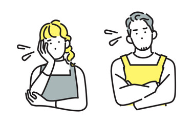 シンプル　イラスト　悩む若い夫婦 人物