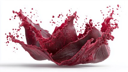 Vibrant red splash of liquid, exploding against a white background. Dynamic and energetic.