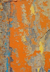 Grunge wall with peeling orange paint