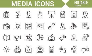 Simple Icons Representing News Media, Camera, and Broadcasting Stations