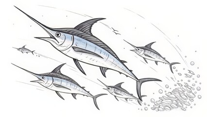 Cartoon Tuna Drawing with Simplified Features and Heavy Lines for Icon or Education Use