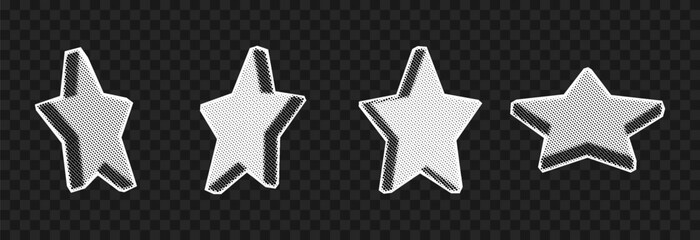 Obraz premium Vector set of halftone stars png. Halftone stars in retro pop art style for collage. Stars cut out of newspaper.