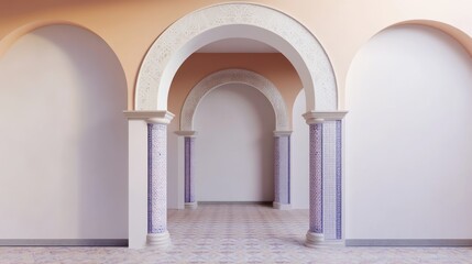 Fototapeta premium Interior arched hallway with decorative columns.