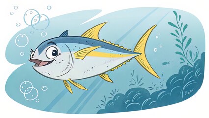 Bold and Colorful Tuna Illustration in Smooth Curves for Child-Focused Media