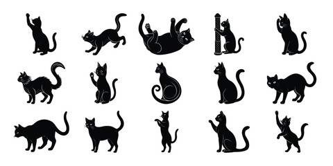 Collection of Black Cat Silhouettes Diverse Poses and Playful Expressions