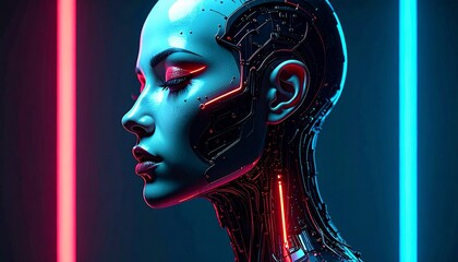 Neon Cyber Matrix Style Faceless Male Portrait with Winged Eyeliner and Pearls