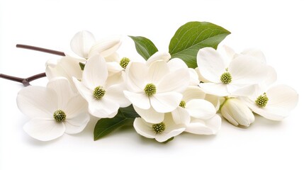 A stunning arrangement of pure white blooming flowers with soft petals and green leaves capturing the beauty and tranquility of springtime