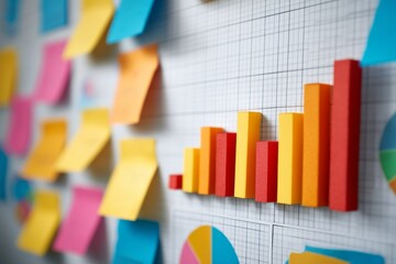Colorful Graphs and Sticky Notes for Business Analysis and Project Management on a Grid Background