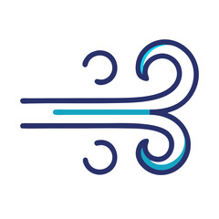 Fototapeta premium Wind icon with blue curved lines in stylized flat style