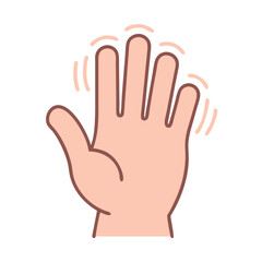 Obraz premium Waving hand icon in cartoon flat style with motion lines