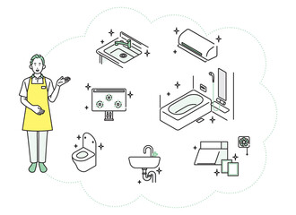 シンプル　イラスト　家事代行サービスの女性 人物 © kogome