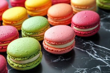 Fototapeta premium A colorful assortment of French macarons, delicate pastries with various flavors.