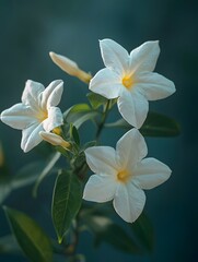 Obraz premium A night-blooming jasmine in the courtyard, with soft petals and a gentle background