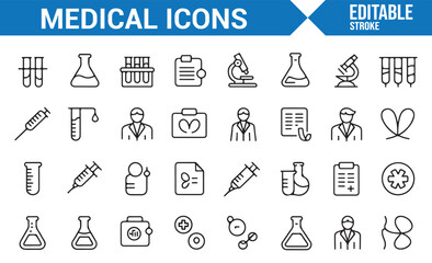 Icon Set Representing Healthcare, Medicine, and Medical Procedures
