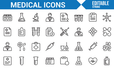 Naklejka premium Simple Medical Icons Representing Doctors, Nurses, and Medical Instruments