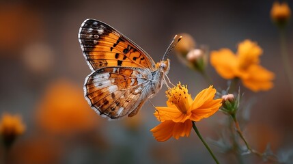 Obraz premium Painted lady butterfly delicately sips nectar