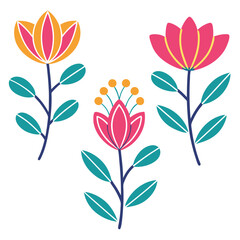 Floral design set with flowers butterflies and decorative elements in a seamless nature-inspired style