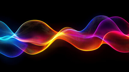 A colorful wave of light is displayed on a black background. The colors are bright and vibrant, creating a sense of energy and excitement. The wave appears to be moving and flowing