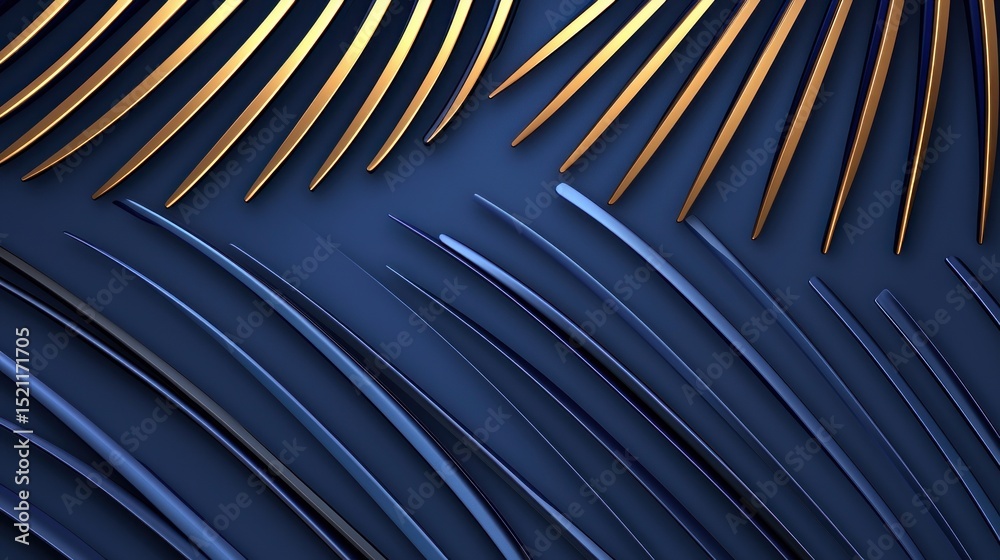 Aufkleber Gold and blue curved metallic lines create an abstract pattern