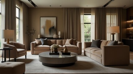 Fototapeta premium Modern living room with warm tones (2)