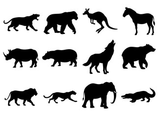 wild animal silhouette vector set