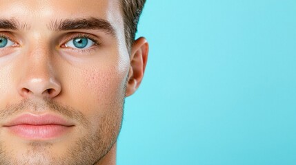 Fototapeta premium Half face of handsome man with beautiful blue eyes