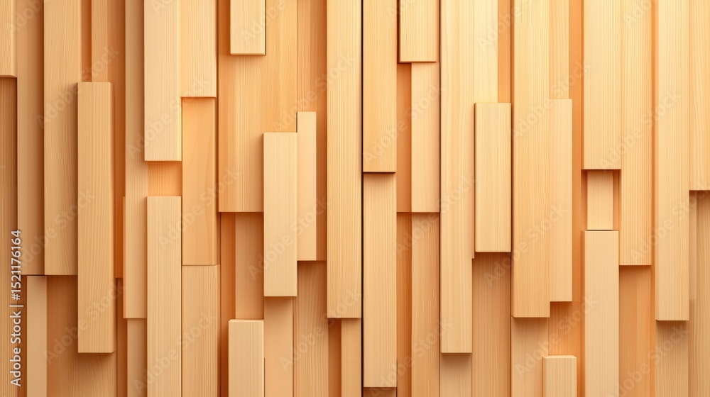 Poster wooden planks of varying lengths create abstract pattern