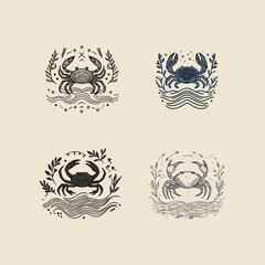 Naklejka premium Crab with wavy lines flow design vector template illustration