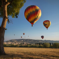 Obraz premium A hot air balloon is a colorful aircraft that rises using heated air, offering scenic, peaceful rides through the sky.