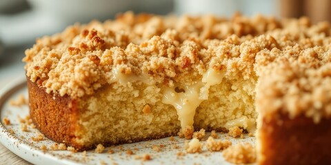 Homemade Vanilla Pudding Yeast Cake with Crumble Topping