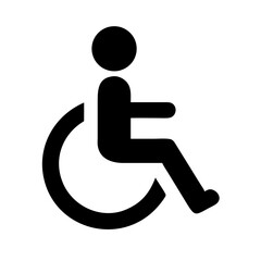 black wheelchair accessibility icon with person seated in motion