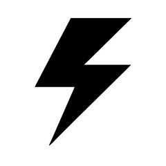 Flat vector of sharp black thunderbolt silhouette symbolizing electricity strength action speed and dramatic weather design
