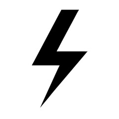 Black lightning bolt icon in minimal vector format with dynamic zigzag shape for energy storm power and fast electric force themes