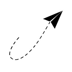 Black vector symbol of paper airplane flying forward representing email message send concept digital startup creativity and launch