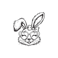 Cute bunny head glasses vector illustration