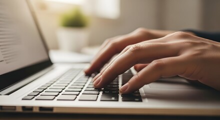 Focusing on the hands as they diligently type on a laptop, the image showcases the essence of modern work and the digital age.
