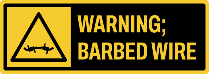 warning safety signs v3 uppercase text_warning ; barbed wir landscape size 1/2 a4,a3,a2,a1	   