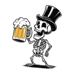 Cartoon skeleton holding a beer glass vector illustration