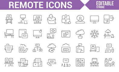 Remote Office and Digital Work Tools Icons for Online Collaboration