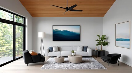 Rustic and industrial farmhouse style living room with modern decor