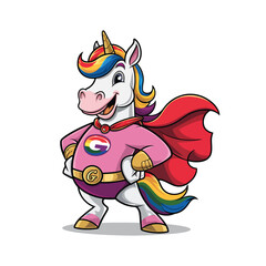 Unicorn superhero cartoon character vector illustration