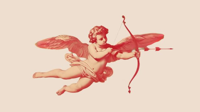 Cherubic archer with wings poised animation isolated asset, transparent 4K video, alpha channel, ProRes 4444